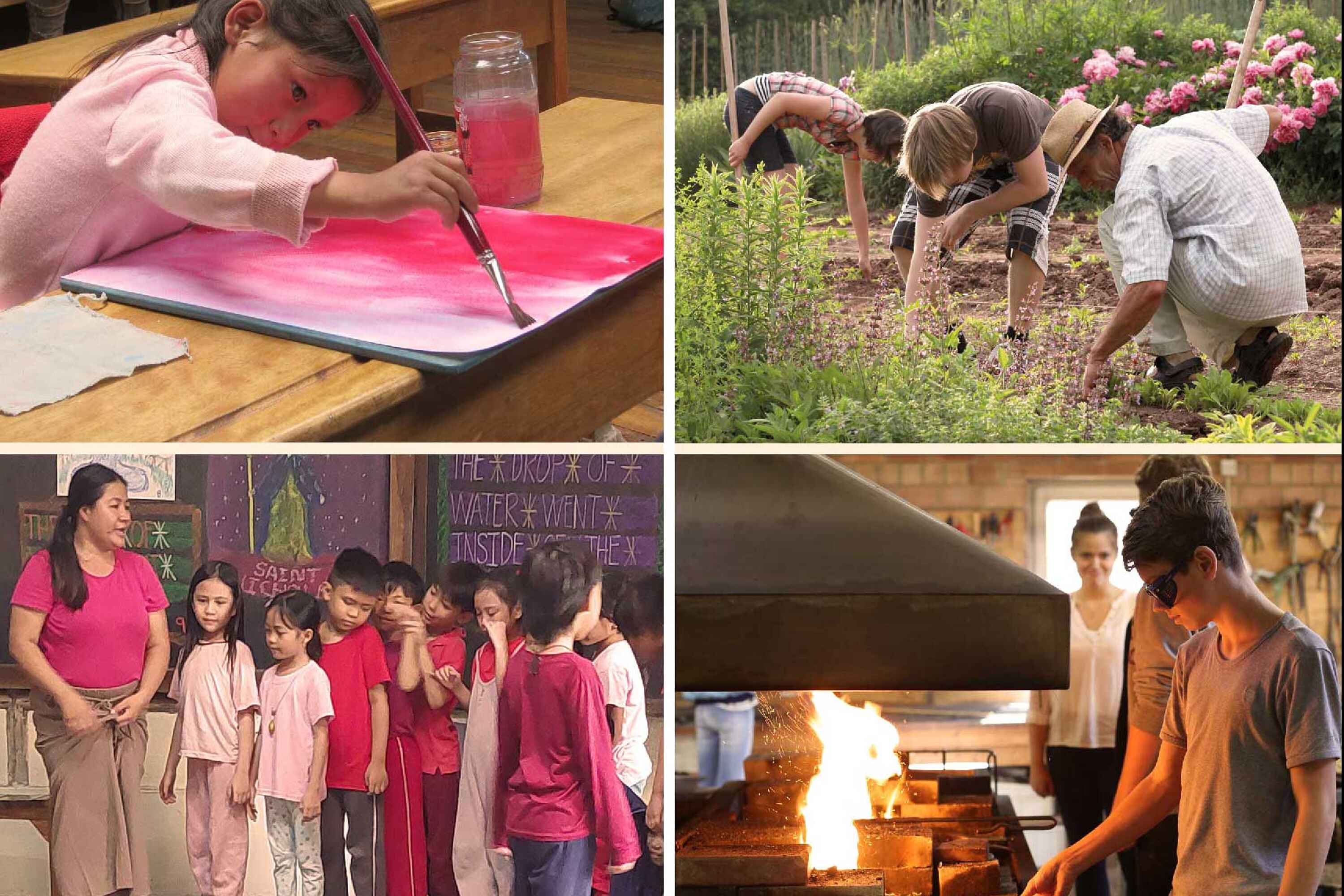 Verschiedene Bilder aus Waldorfeinrichtungen weltweit (Quelle: PädSek/ Charlotte Fischer, Kusi Kawsay u.a.)