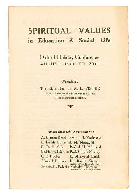 Original-Einladung zu den Erziehungskursen 1922 im britischen Oxford.